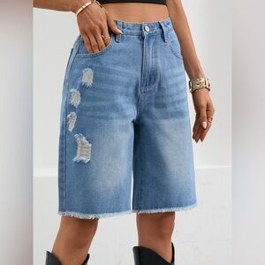 Ripped Frayed Hem Denim Shorts